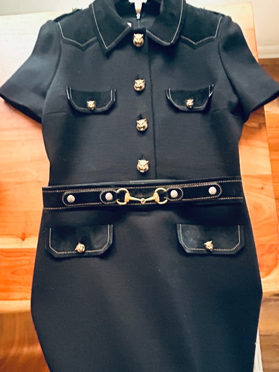 Gucci Dresses & Skirts - Gucci short sleeved dress with horsebit belt, suede and tiger button accents